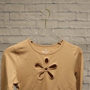 Hollister Y2K Style Flower Cutout Tan Long Sleeved Shirt Size L New With Tags